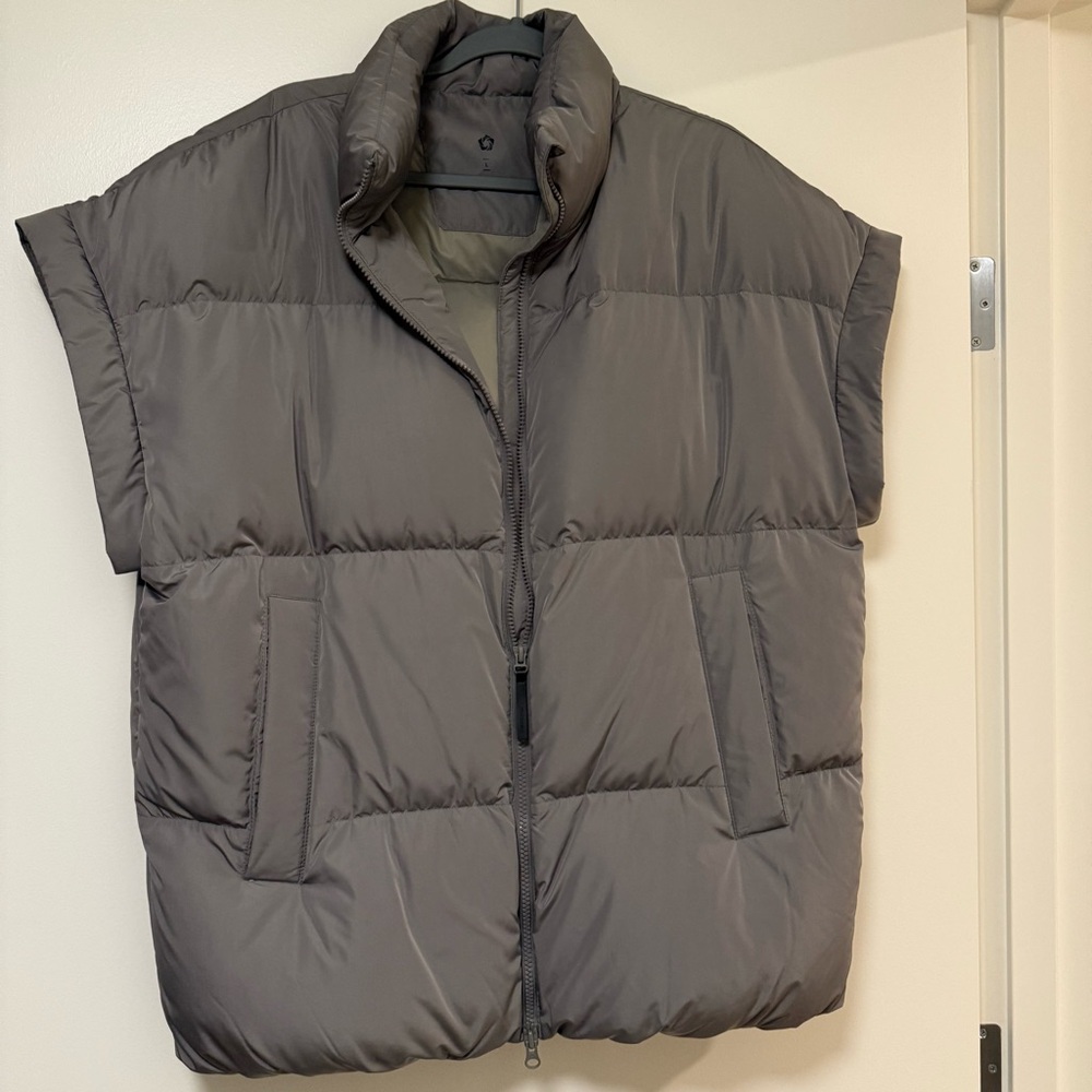 Oversized sage green puffer vest